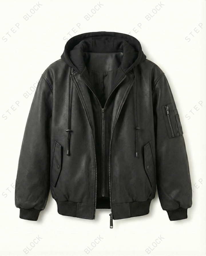 STEP BLOCK ST039 Washed Distressed Faux Leather Oversized Bomber Jacket