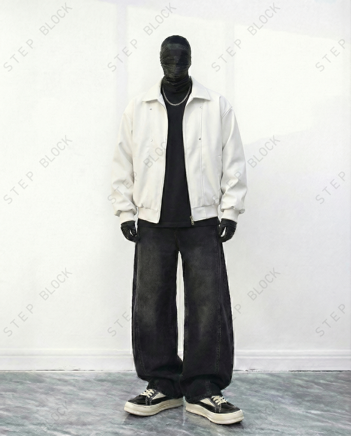 STEP BLOCK ST024 Minimalist Stand Collar Oversized Bomber Jacket