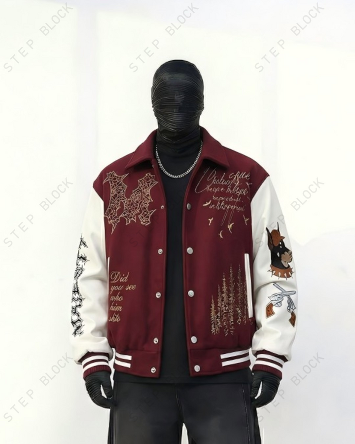 STEP BLOCK ST060 Embroidered Graphic Ribbed Collar Varsity Baseball Jacket