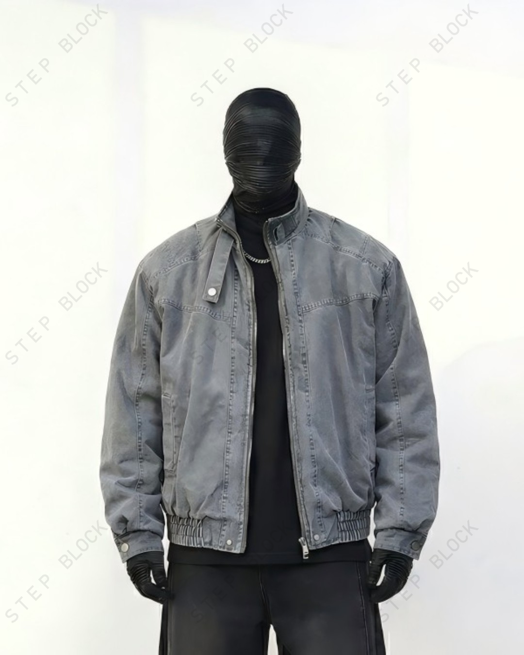 STEP BLOCK ST035 Washed Distressed Oversized Bomber Jacket