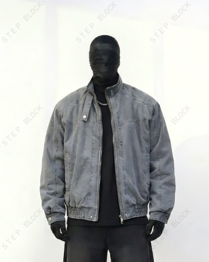 STEP BLOCK ST035 Washed Distressed Oversized Bomber Jacket