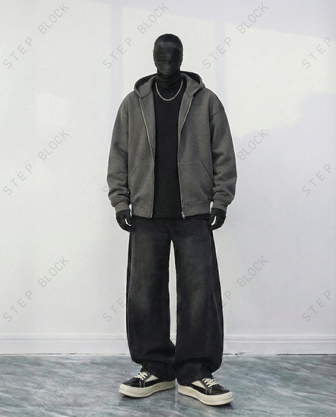 STEP BLOCK ST042 Minimalist Full-Zip Oversized Hoodie