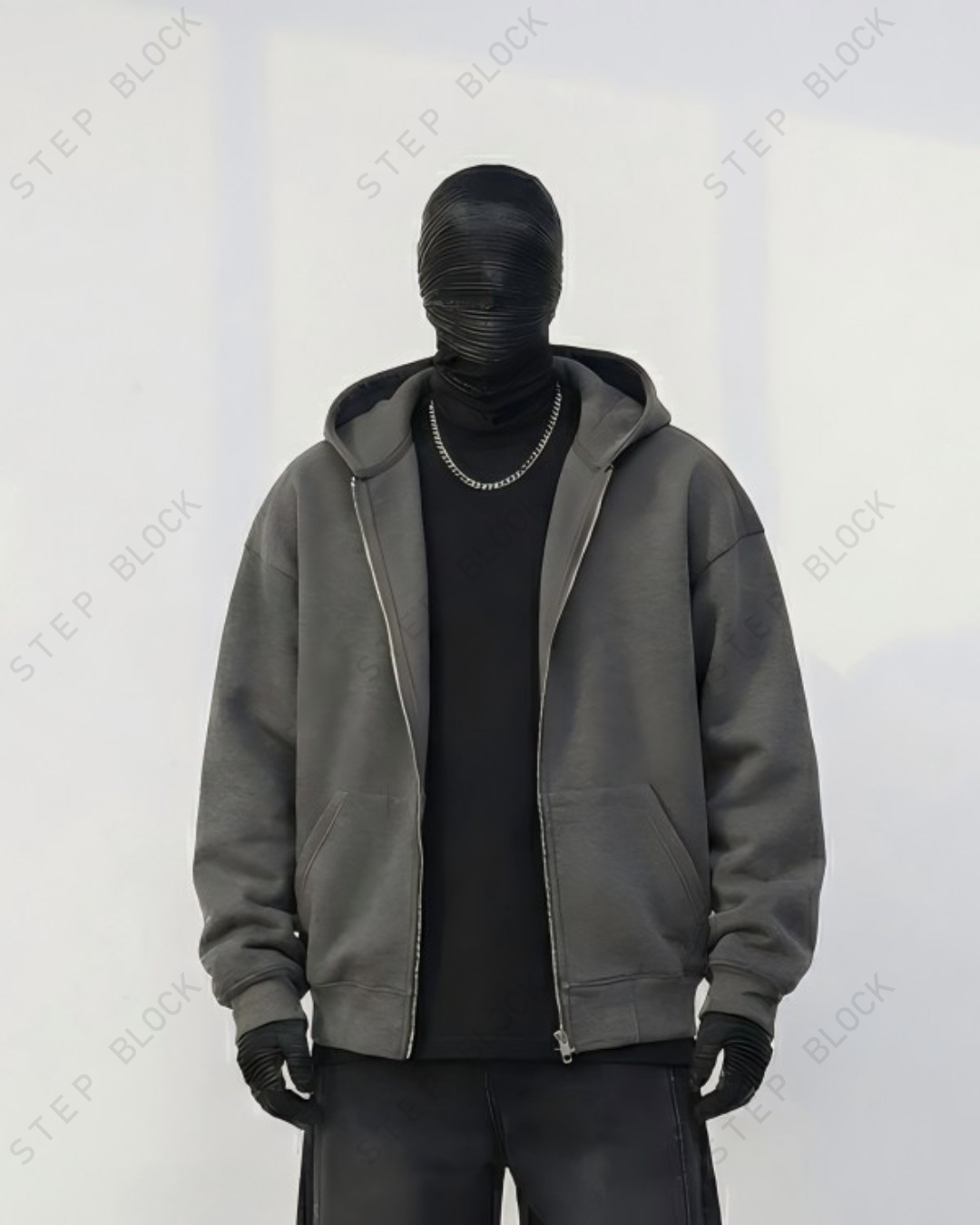 STEP BLOCK ST042 Minimalist Full-Zip Oversized Hoodie
