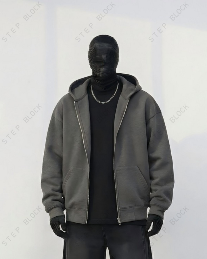 STEP BLOCK ST042 Minimalist Full-Zip Oversized Hoodie