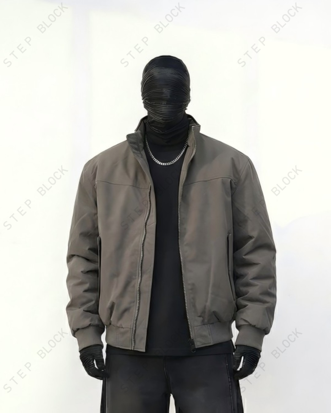 STEP BLOCK ST033 Minimalist Stand Collar Oversized Bomber Jacket