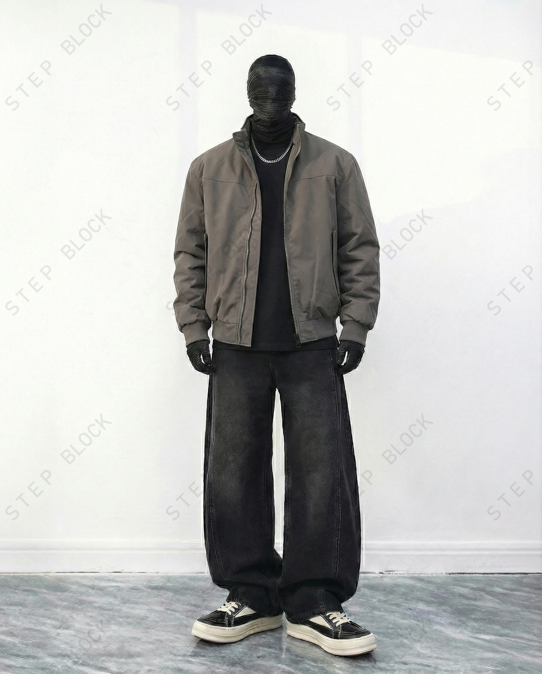 STEP BLOCK ST033 Minimalist Stand Collar Oversized Bomber Jacket