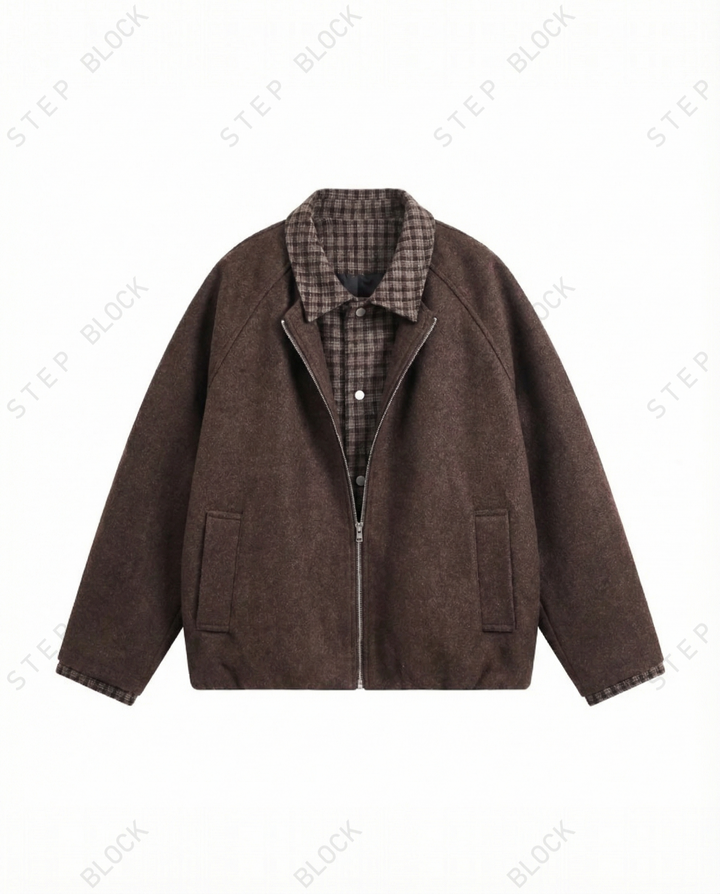 STEP BLOCK ST050 Plaid Contrast Lined Stand Collar Oversized Workwear Jacket