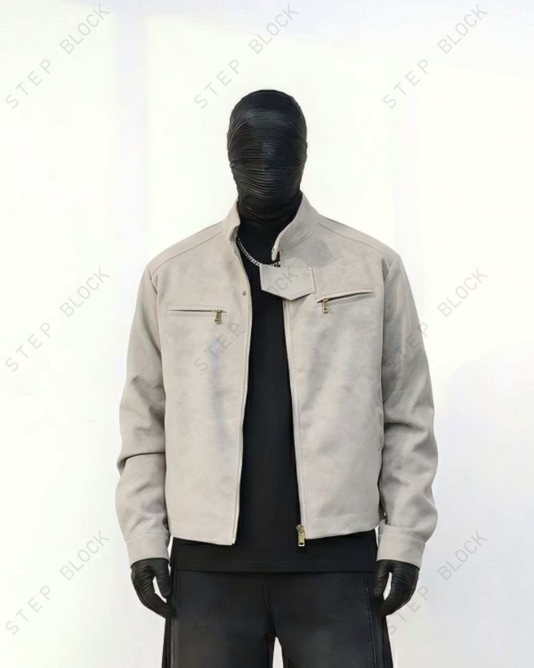 STEP BLOCK ST058 Washed Distressed Minimalist Stand Collar Workwear Jacket