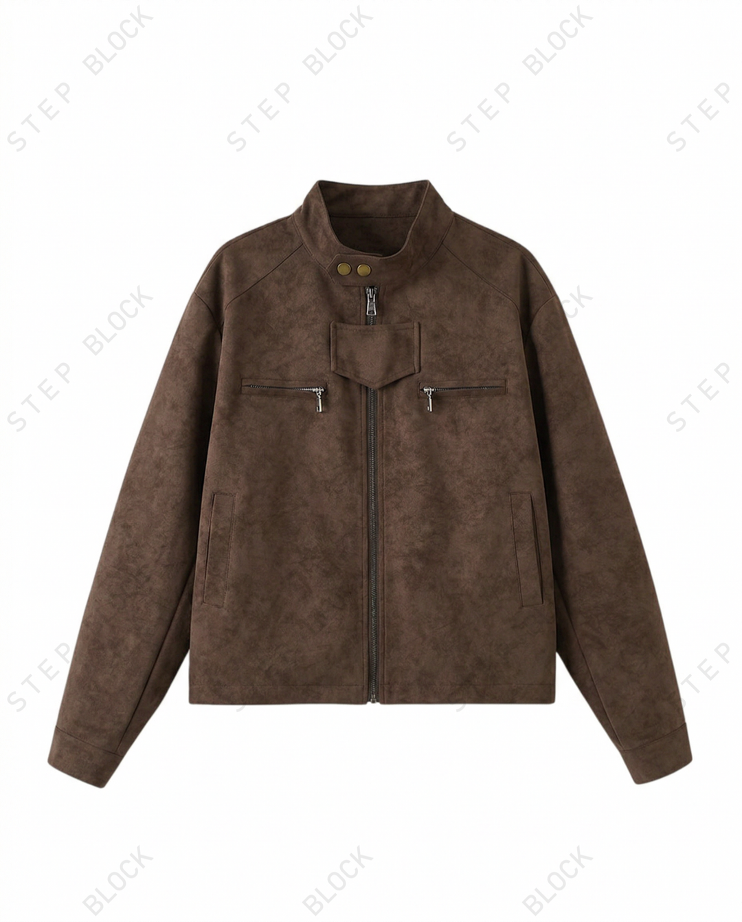 STEP BLOCK ST058 Washed Distressed Minimalist Stand Collar Workwear Jacket