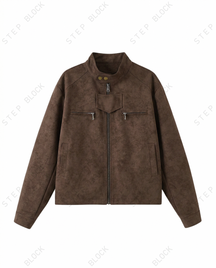 STEP BLOCK ST058 Washed Distressed Minimalist Stand Collar Workwear Jacket