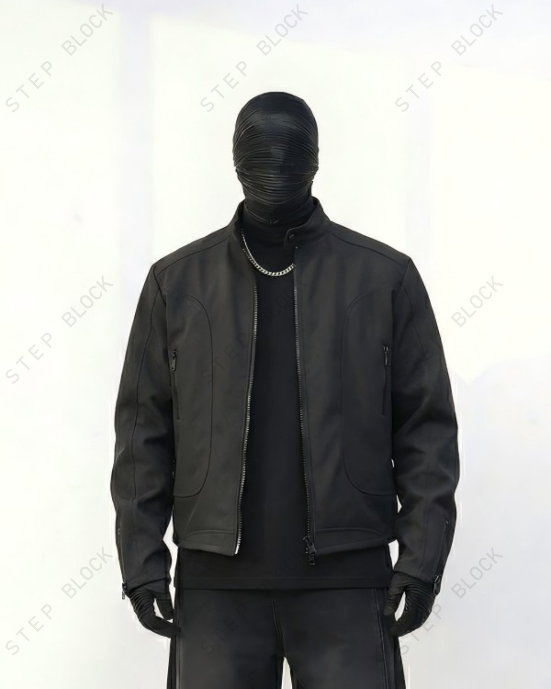 STEP BLOCK ST053 Minimalist Stand Collar Washed Zip-Up Harrington Jacket