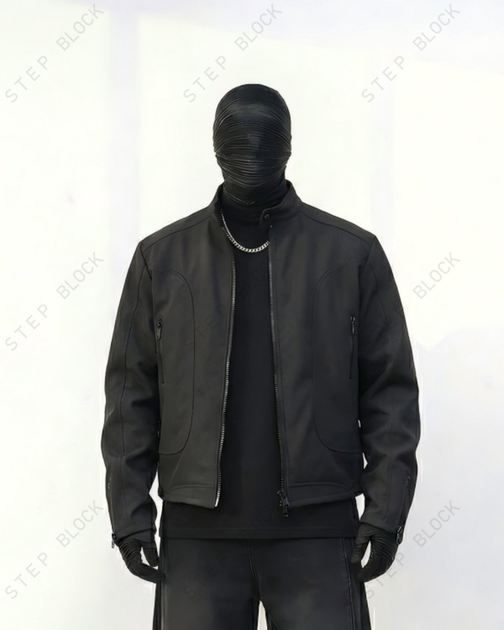 STEP BLOCK ST053 Minimalist Stand Collar Washed Zip-Up Harrington Jacket