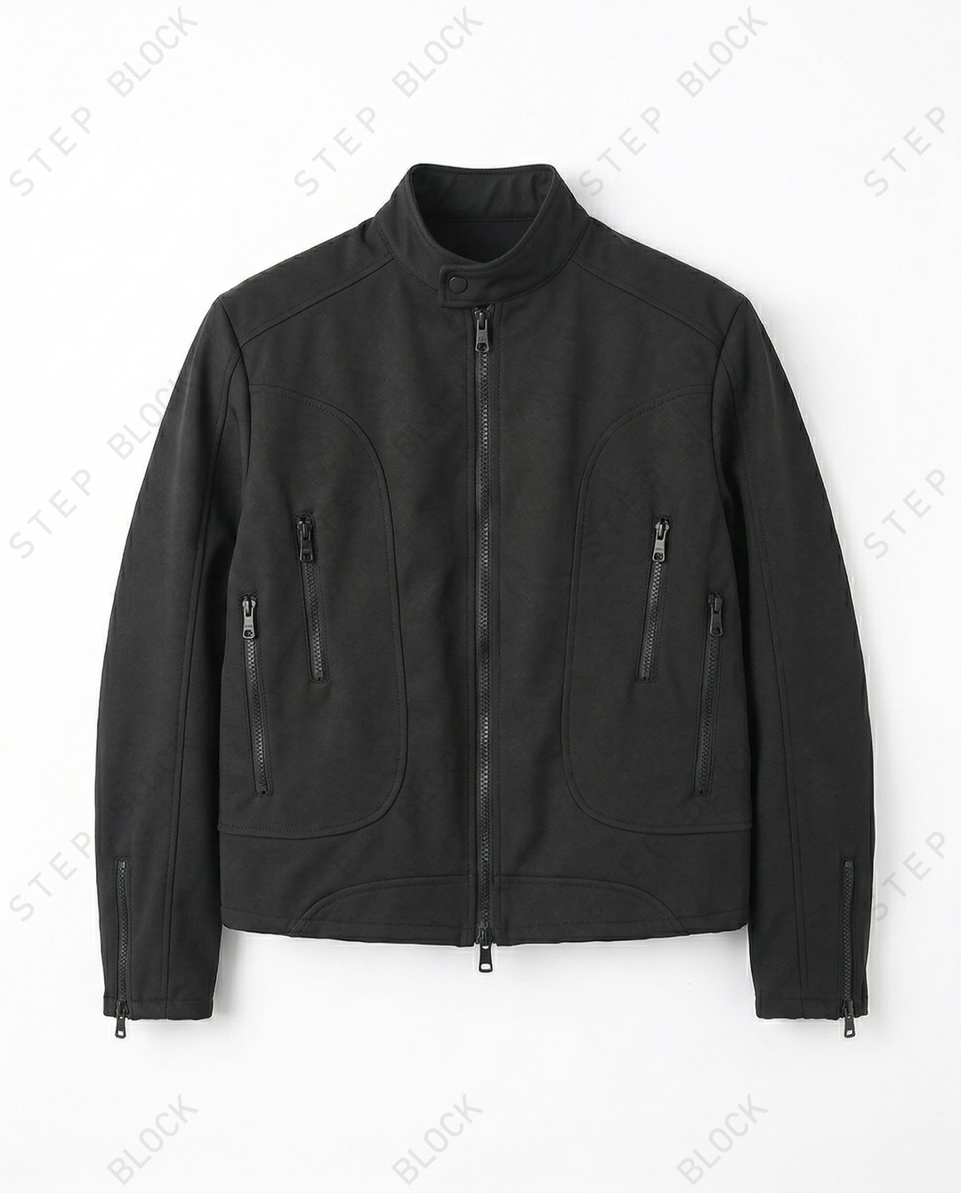 STEP BLOCK ST053 Minimalist Stand Collar Washed Zip-Up Harrington Jacket
