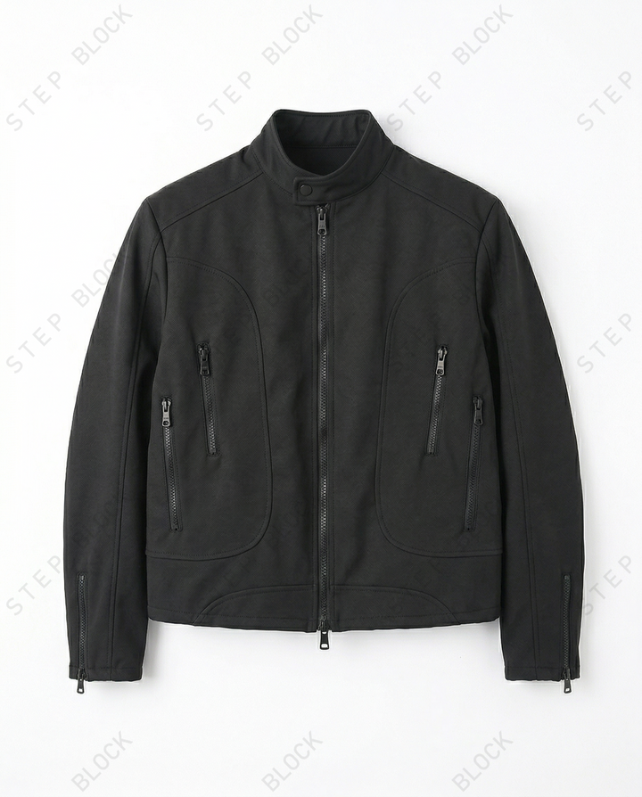 STEP BLOCK ST053 Minimalist Stand Collar Washed Zip-Up Harrington Jacket