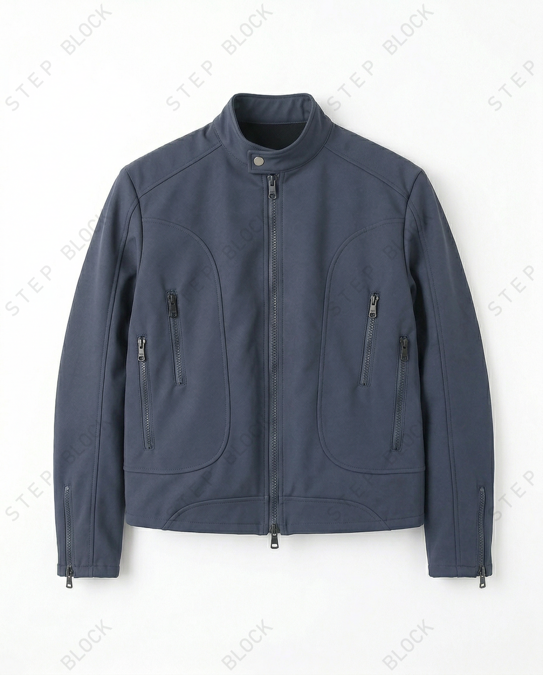 STEP BLOCK ST053 Minimalist Stand Collar Washed Zip-Up Harrington Jacket