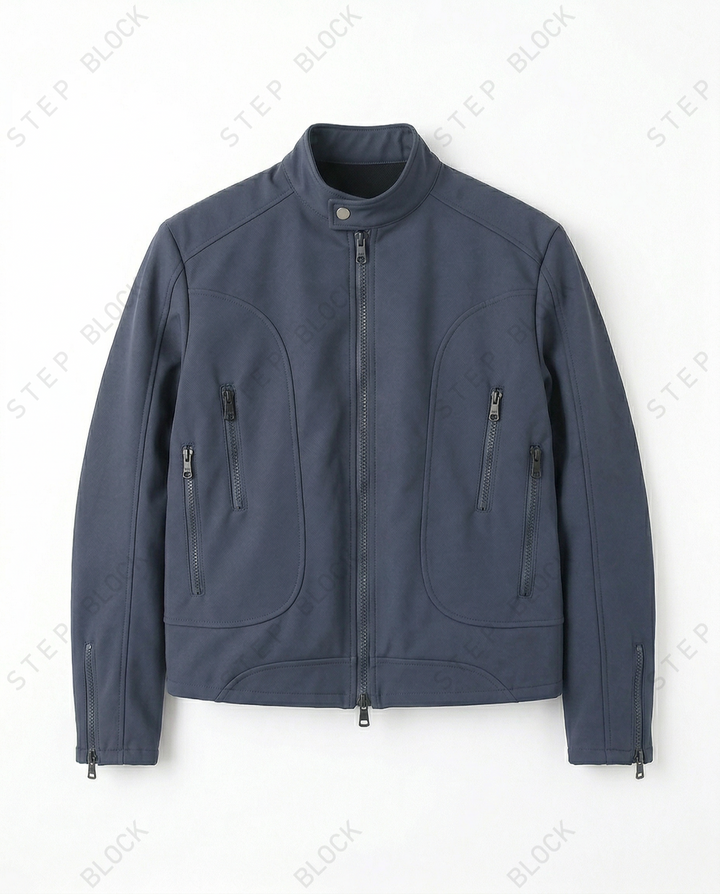 STEP BLOCK ST053 Minimalist Stand Collar Washed Zip-Up Harrington Jacket