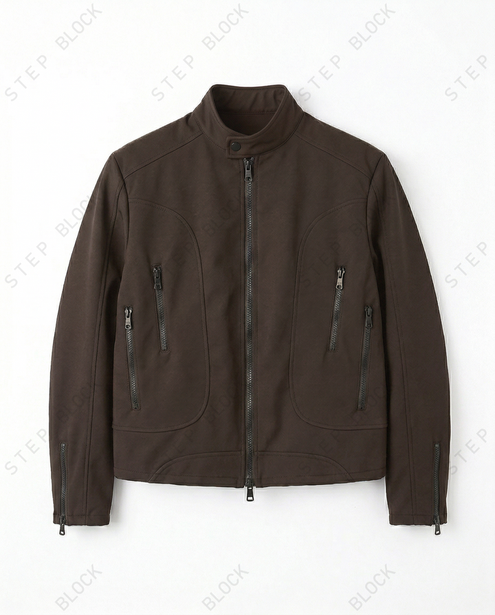 STEP BLOCK ST053 Minimalist Stand Collar Washed Zip-Up Harrington Jacket