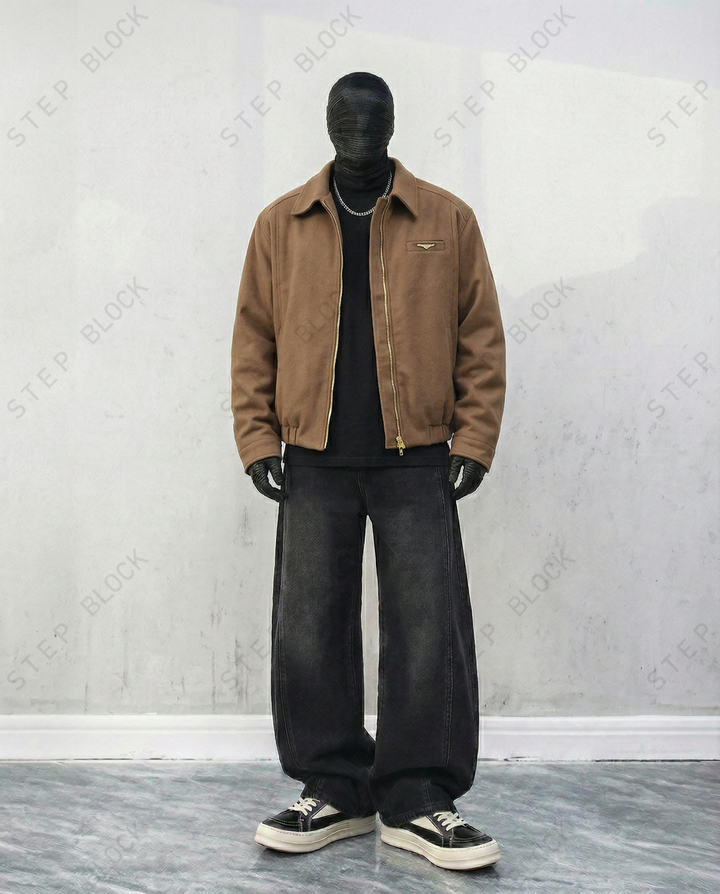STEP BLOCK ST034 Minimalist Stand Collar Oversized Workwear Bomber Jacket