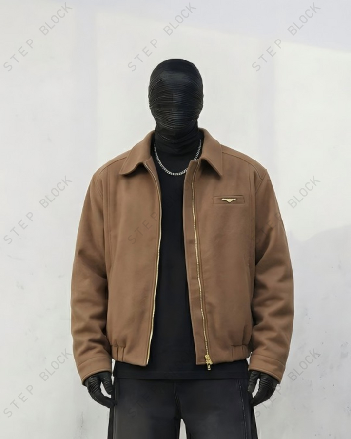 STEP BLOCK ST034 Minimalist Stand Collar Oversized Workwear Bomber Jacket