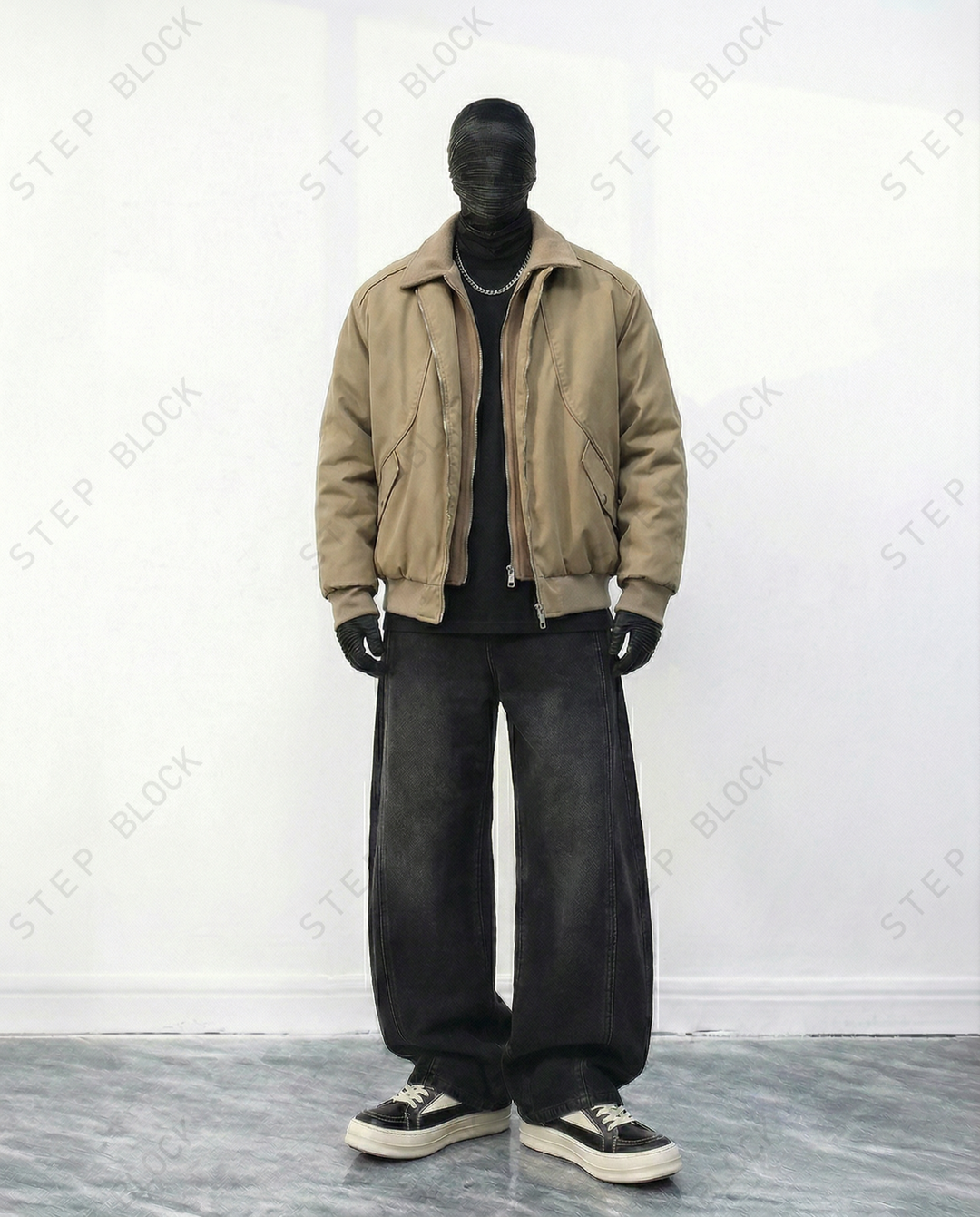 STEP BLOCK ST045 Shearling Collar Water-Resistant Workwear Bomber Jacket