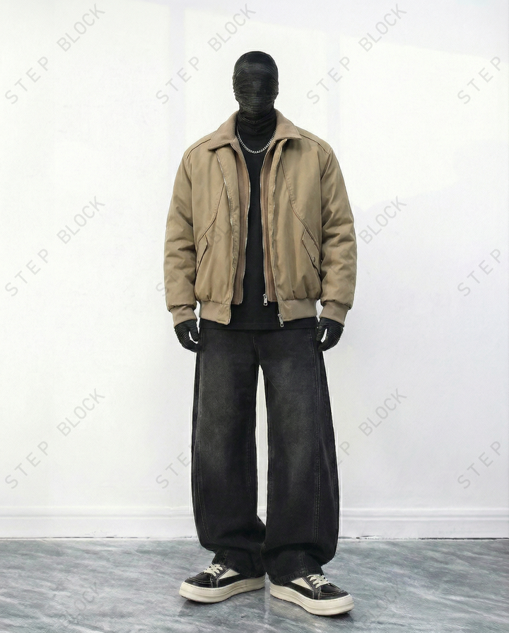 STEP BLOCK ST045 Shearling Collar Water-Resistant Workwear Bomber Jacket