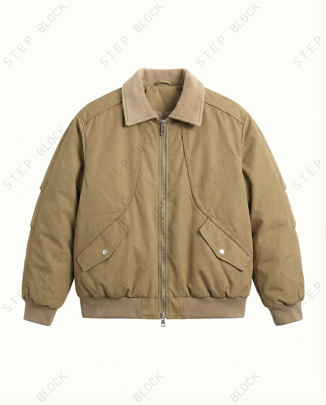 STEP BLOCK ST045 Shearling Collar Water-Resistant Workwear Bomber Jacket