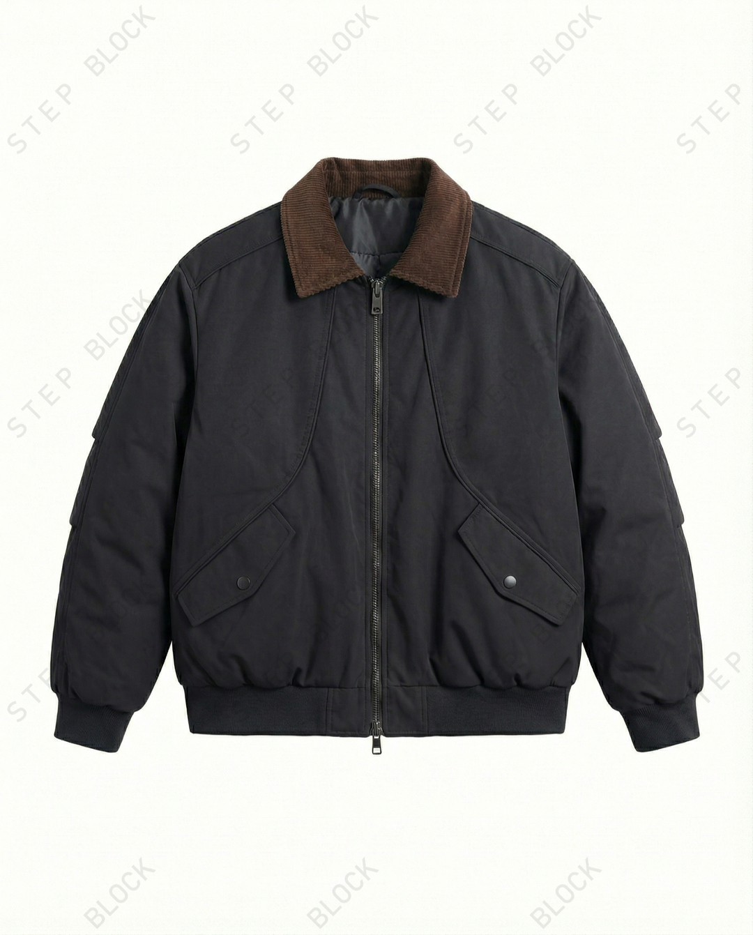 STEP BLOCK ST045 Shearling Collar Water-Resistant Workwear Bomber Jacket