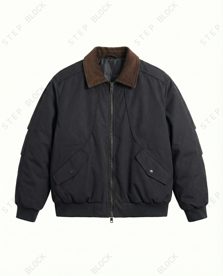 STEP BLOCK ST045 Shearling Collar Water-Resistant Workwear Bomber Jacket