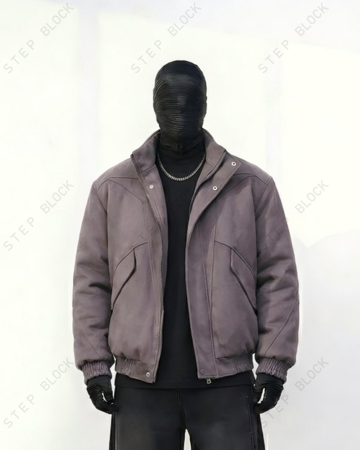 STEP BLOCK ST025 Washed Stand Collar Oversized Bomber Jacket