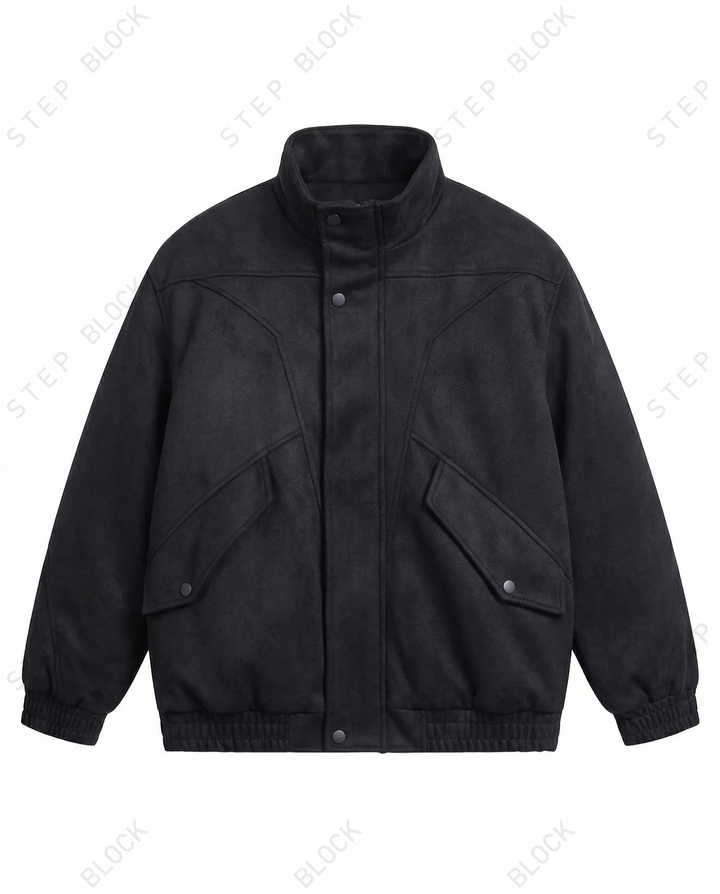 STEP BLOCK ST025 Washed Stand Collar Oversized Bomber Jacket