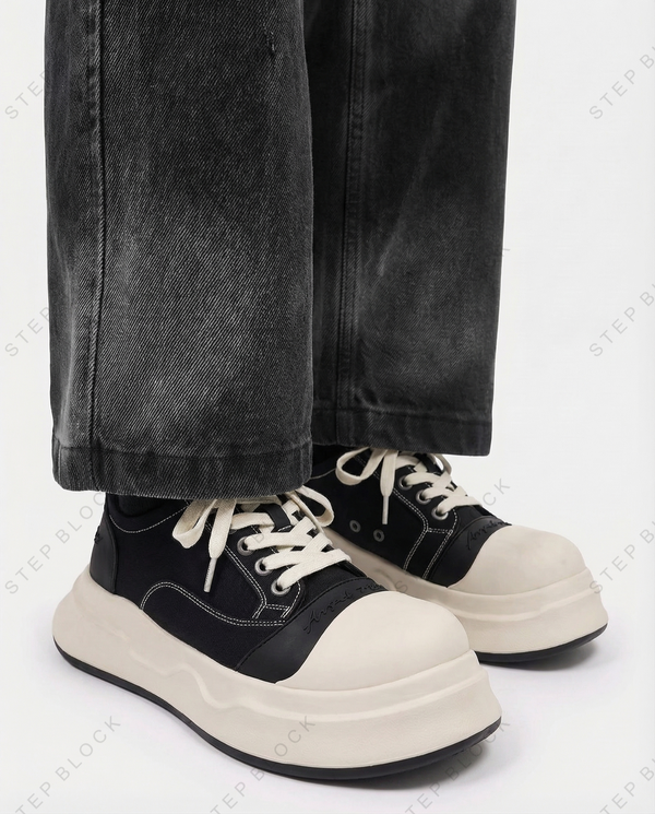 STEP BLOCK SH004 Men's Black & White Deconstructed Chunky Platform Streetwear shoes