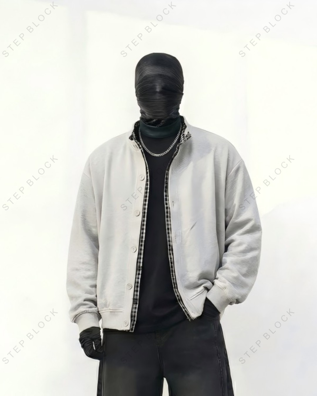 STEP BLOCK ST002 Contrast Collar Oversized Knit Cardigan