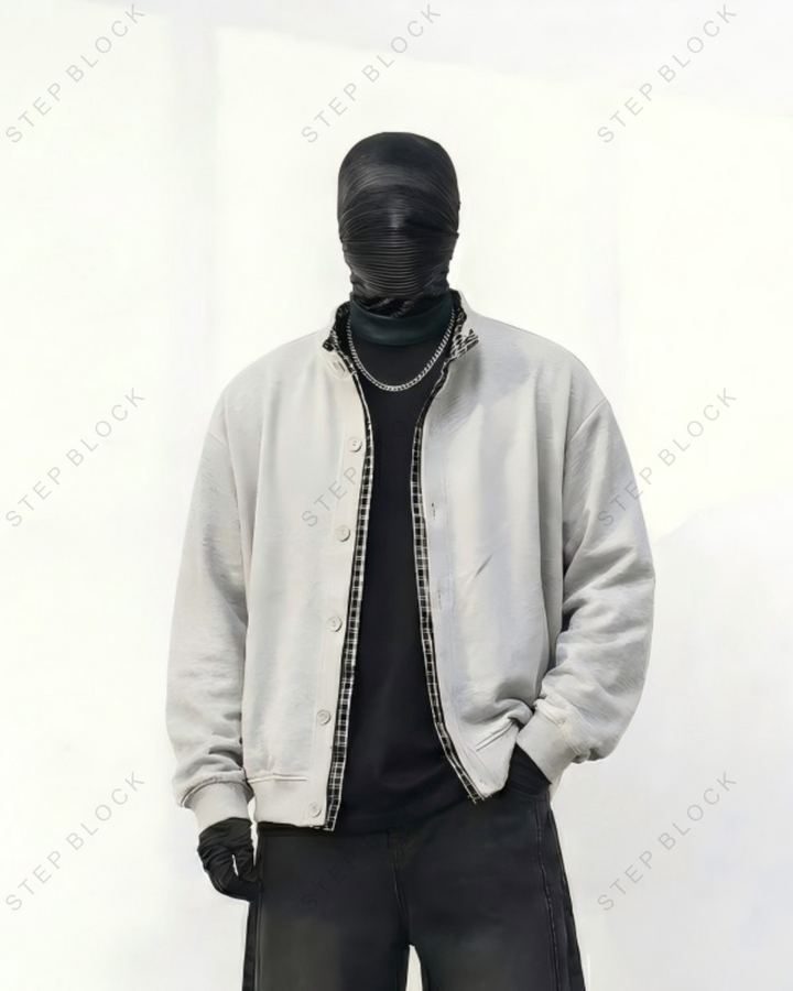 STEP BLOCK ST002 Contrast Collar Oversized Knit Cardigan