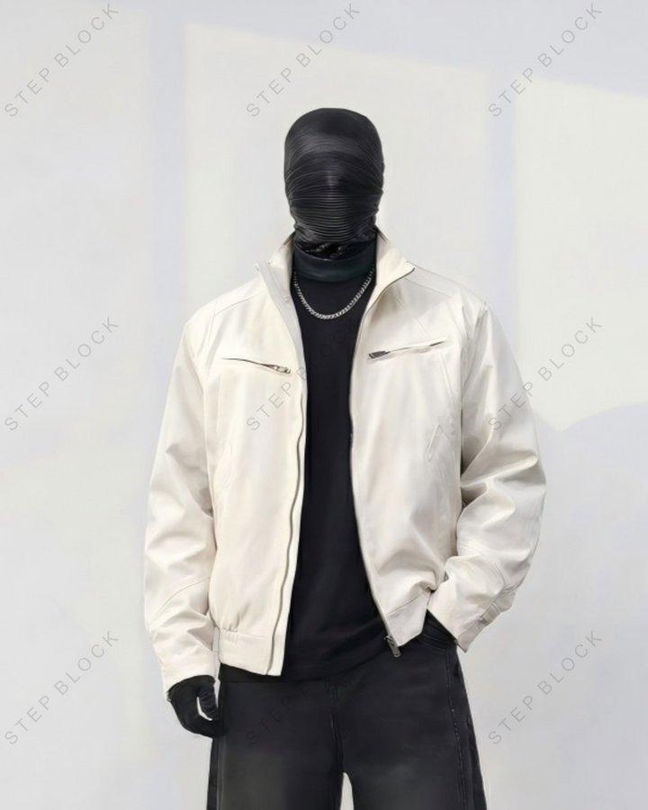 STEP BLOCK ST003 Stand Collar Minimalist Zip-Up Harrington Style Jacket