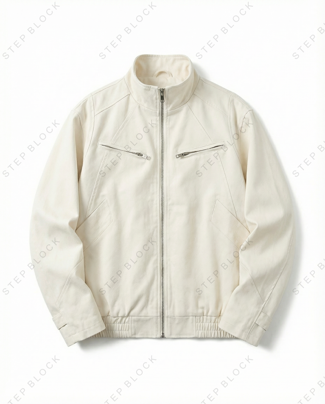 STEP BLOCK ST003 Stand Collar Minimalist Zip-Up Harrington Style Jacket