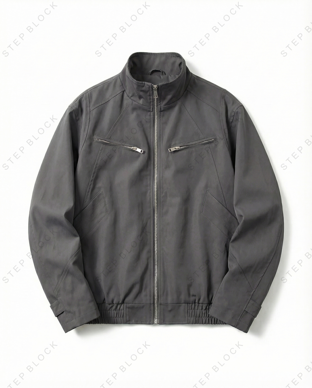 STEP BLOCK ST003 Stand Collar Minimalist Zip-Up Harrington Style Jacket