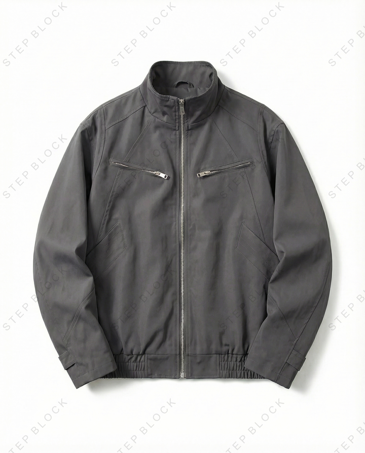 STEP BLOCK ST003 Stand Collar Minimalist Zip-Up Harrington Style Jacket