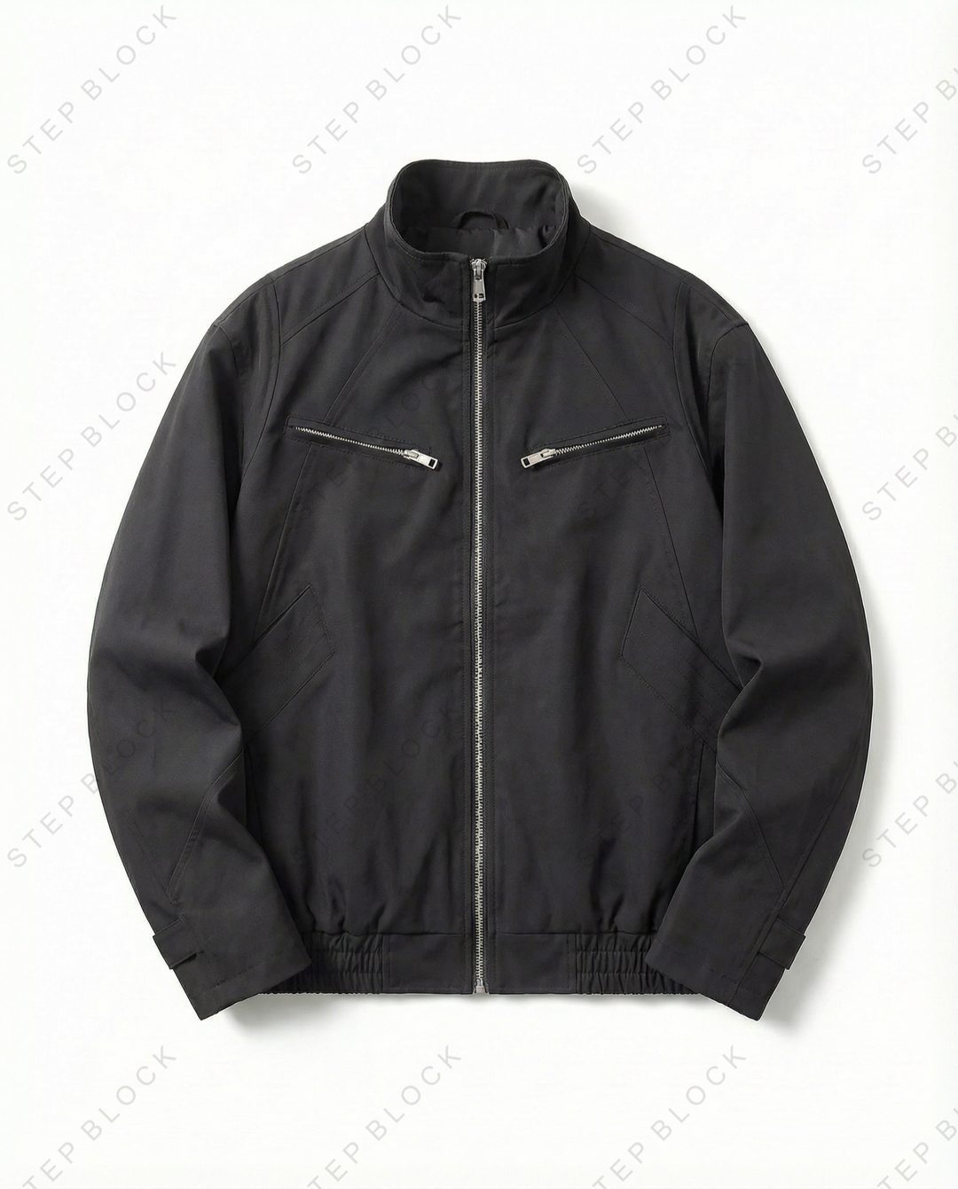 STEP BLOCK ST003 Stand Collar Minimalist Zip-Up Harrington Style Jacket