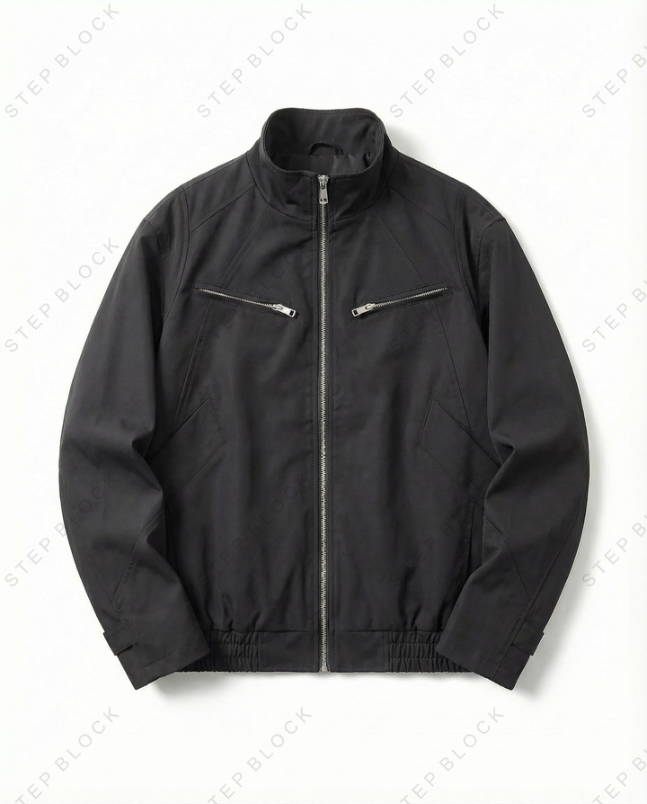 STEP BLOCK ST003 Stand Collar Minimalist Zip-Up Harrington Style Jacket