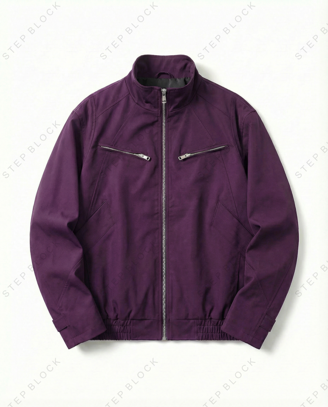STEP BLOCK ST003 Stand Collar Minimalist Zip-Up Harrington Style Jacket
