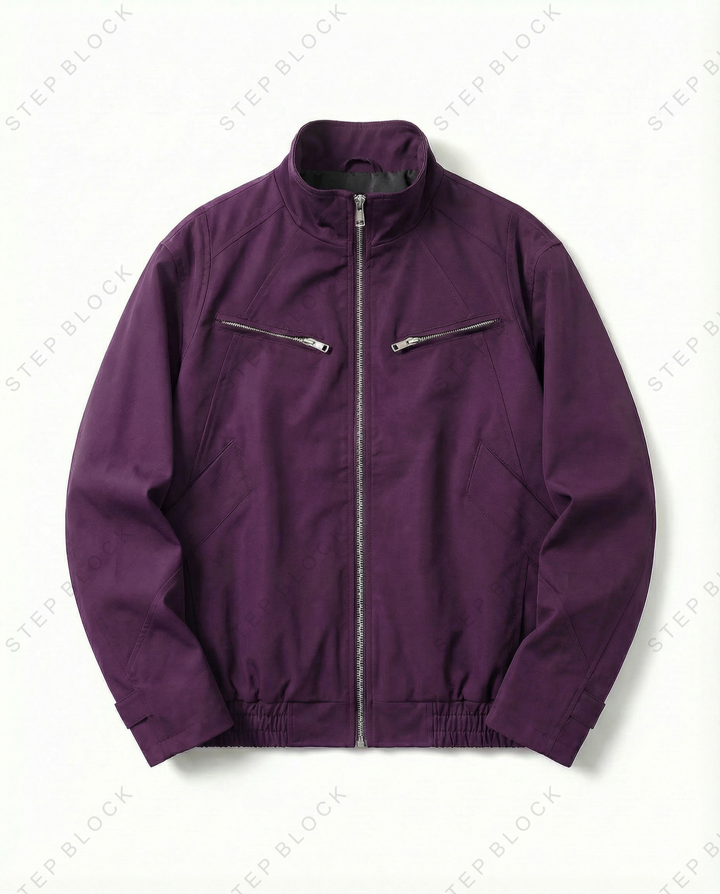 STEP BLOCK ST003 Stand Collar Minimalist Zip-Up Harrington Style Jacket