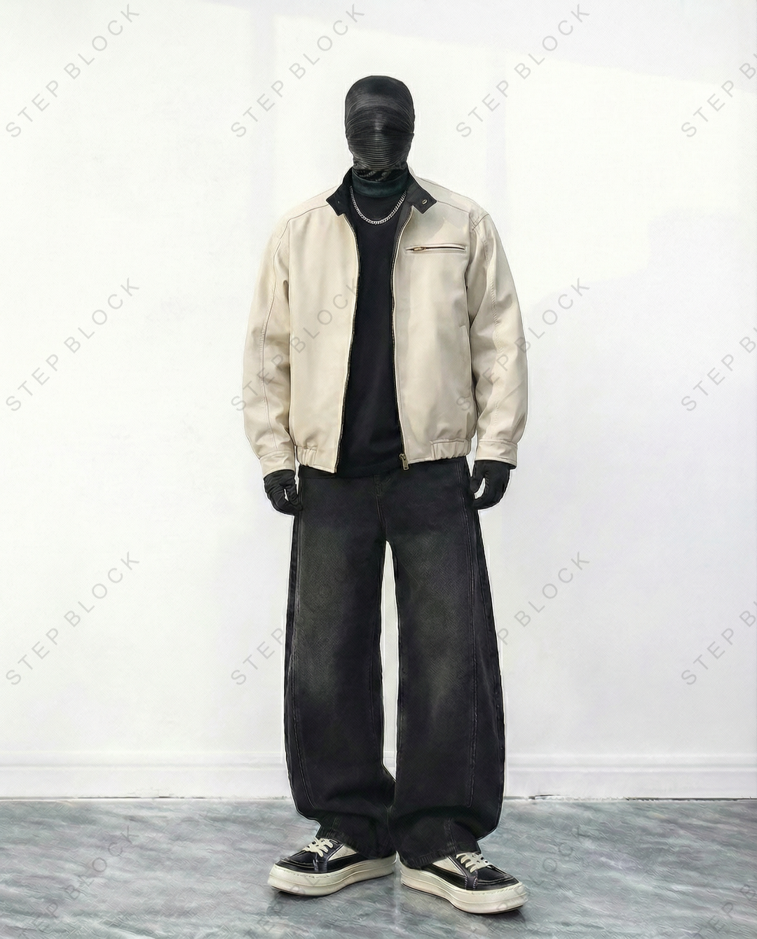 STEP BLOCK ST007 Ribbed Collar Minimalist Harrington Style Zip-Up Jacket