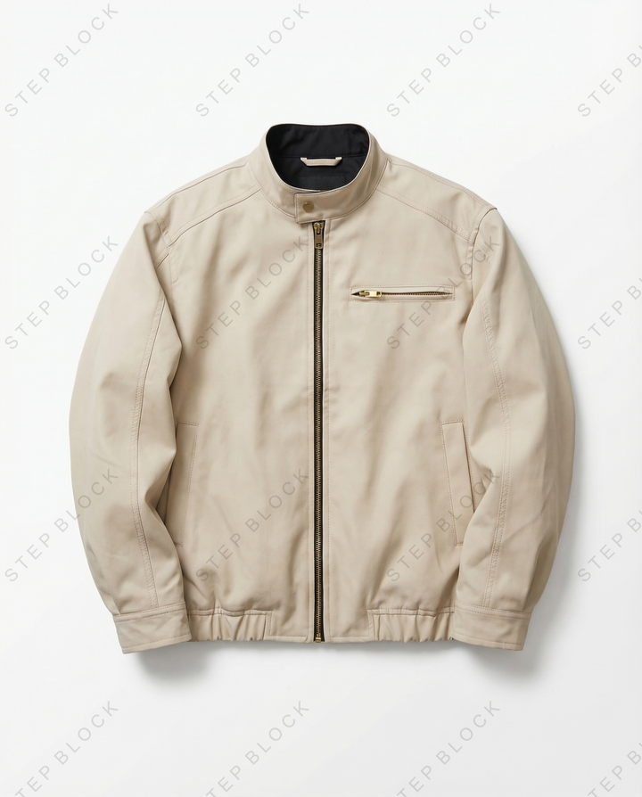 STEP BLOCK ST007 Ribbed Collar Minimalist Harrington Style Zip-Up Jacket