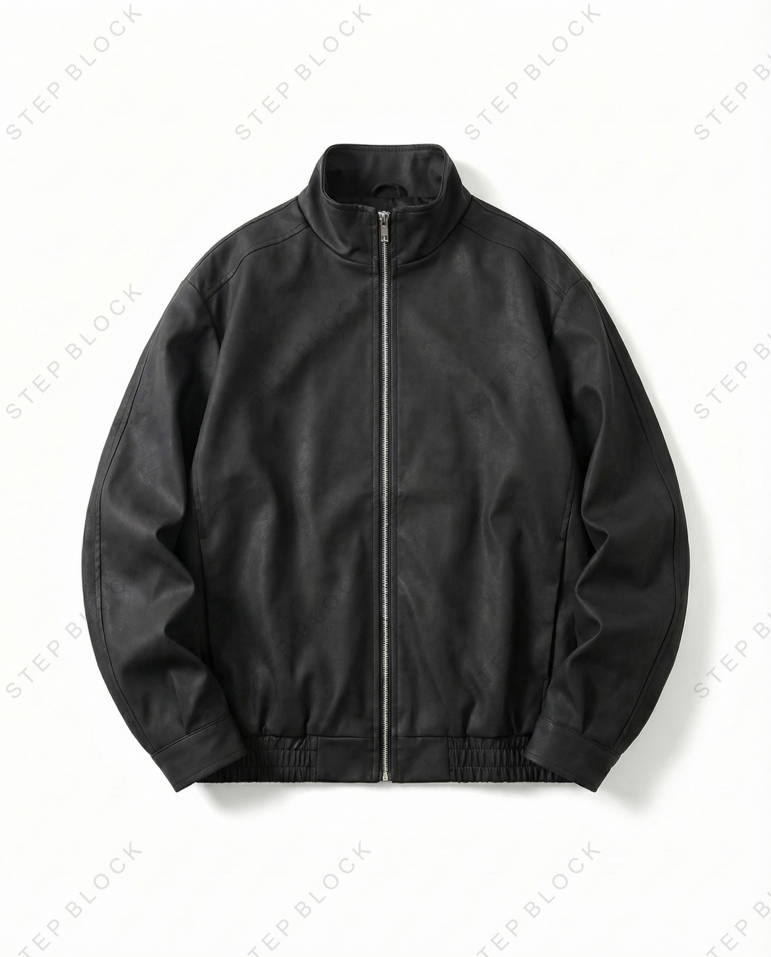STEP BLOCK ST008 Washed Faux Leather Stand Collar Zip-Up Jacket