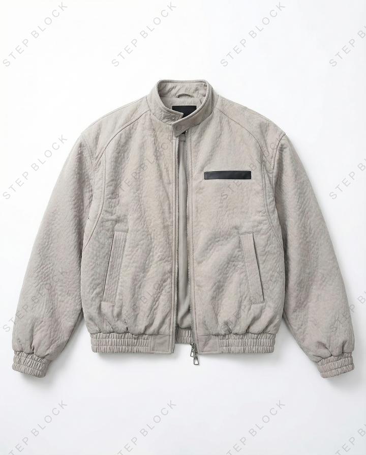 STEP BLOCK ST012 Washed Ribbed Collar Minimalist Bomber Jacket