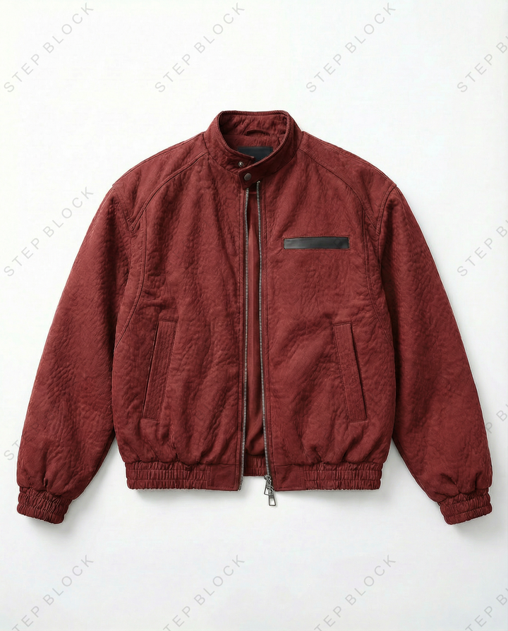 STEP BLOCK ST012 Washed Ribbed Collar Minimalist Bomber Jacket