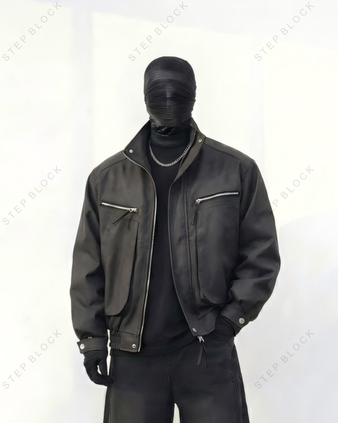 STEP BLOCK ST013 Washed Leather-Look Multi-Zipper Flight Jacket