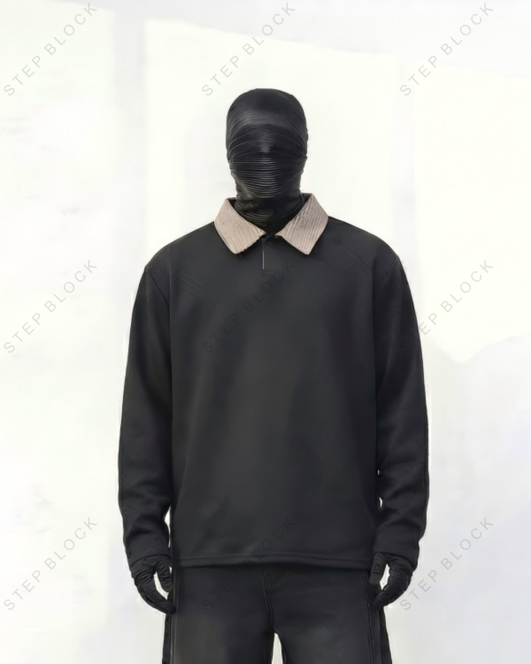STEP BLOCK ST015 Contrast Collar Half-Zip Long-Sleeve Sweater