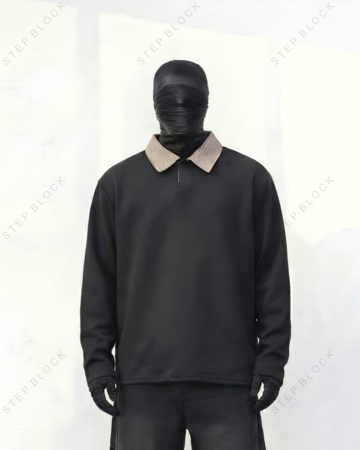 STEP BLOCK ST015 Contrast Collar Half-Zip Long-Sleeve Sweater