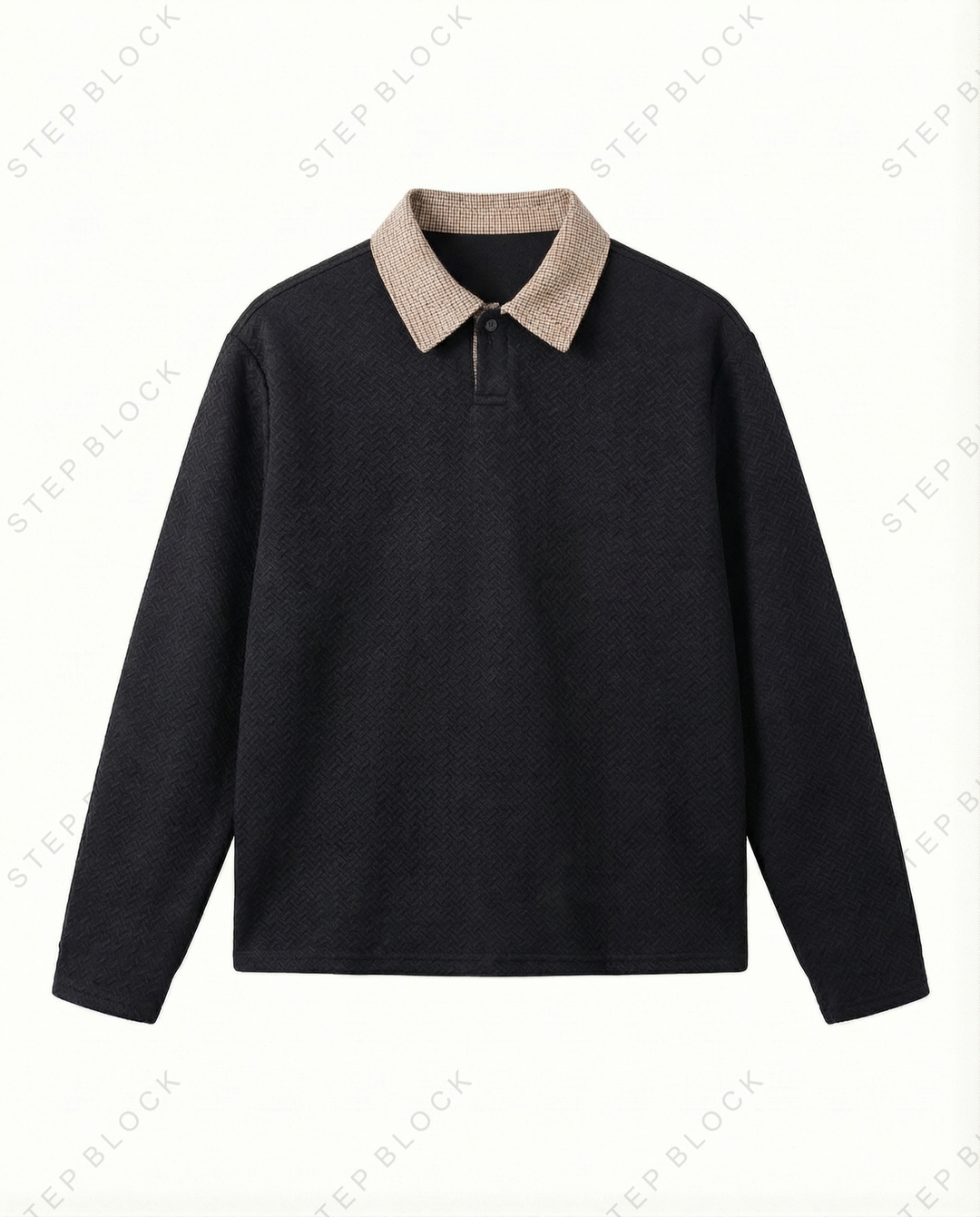 STEP BLOCK ST015 Contrast Collar Half-Zip Long-Sleeve Sweater